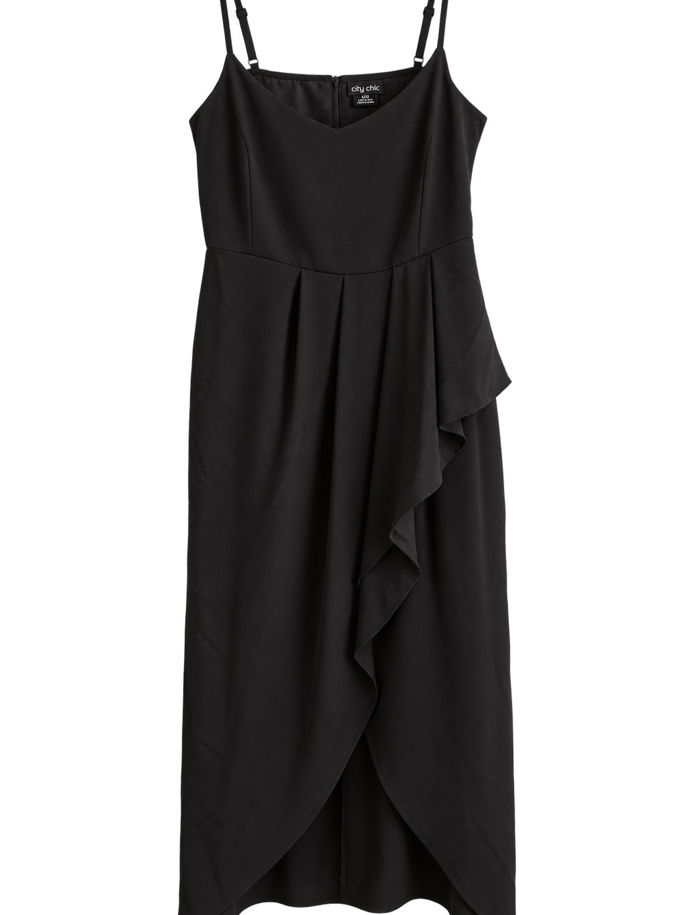 City Chic Black Ruffle-Front Midi Dress